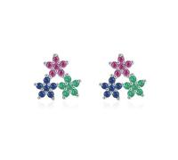 Lllunimon Boucles d'oreilles pour femmes en argent sterling 925 Boucles d'oreilles délicates fleur colorée Boucles d'oreilles Bijoux arc-en-ciel mignons Porter tous les jours Un cadeau pour elle