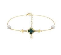 Lllunimon Bracelet de cheville en trèfle pour femmes 14K plaqué or Bracelets de trèfle à quatre feuilles avec fleurs vertes Bijoux ajustables tendance Cadeaux chanceux,D'or