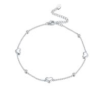 Lllunimon Bracelet de cheville pour femmes S925 argent sterling réglable coeur cheville bracelet pour femmes chaîne élégante chevilles bijoux de plage d'été pour dames,Platinum