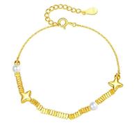 Lllunimon Bracelet en argent sterling plaqué or 16k, bracelet de perles baroques, 7 pouces plus 2 pouces réglable, porter tous les jours, cadeau de bijoux pour femmes,D'or