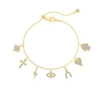 Lllunimon Bracelets en argent sterling plaqué or 18 carats, chaîne à main avec pendentif œil du diable et croix pour femmes, longueur ajustable, port quotidien, cadeau de bijoux,D'or