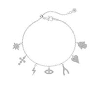 Lllunimon Bracelets en argent sterling plaqué or 18 carats, chaîne à main avec pendentif œil du diable et croix pour femmes, longueur ajustable, port quotidien, cadeau de bijoux,Argent