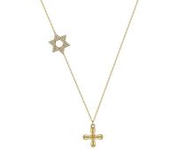 Lllunimon Collier Etoile de David pour Homme Femme Pendentif Etoile de David en Argent Sterling Pendentif Etoile Juive Pendentif Hexagone avec Croix Collier Bijoux Religieux,D'or