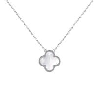 Lllunimon Collier trèfle à quatre feuilles pour les femmes délicate nacre blanc noir Onyx vert trèfle porte-bonheur pendentif 925 argent sterling bijoux cadeaux,Blanc