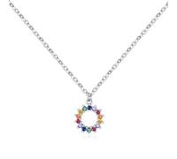 Lllunimon Dopamine Pendentif en Zircon Coloré 925 Collier Argent Sterling Zircon Cubique Incrusté Ornement Éclat Rond Bijoux Des cadeaux de tous les jours pour elle