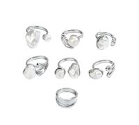 Lllunimon Ensemble de bague empilable en alliage baroque, bijoux élégants plaqués or, à porter tous les jours, idéal pour une fête ou un rendez - vous, cadeau pour femme,Argent