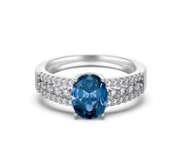 Lllunimon Exquis papillon amour S925 bague en argent sterling avec rangée de diamants Bague ovale en diamant bleu Des cadeaux de tous les jours pour elle,H,Size 8