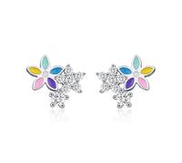 Lllunimon Femmes 925 argent sterling boucles d'oreilles fleur grappe boucles d'oreilles Mignon arc-en-ciel couleur assortie bijoux Tous les jours accessoires colorés Cadeaux d'anniversaire