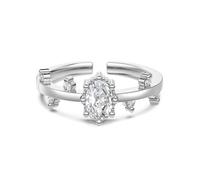 Lllunimon Feuille ovale bague en argent 925 Diamant diamant micro-serti ornement style élégant Des cadeaux de tous les jours pour elle
