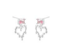 Lllunimon Love S925 boucles d'oreilles en argent sterling zircon rose bijoux irréguliers style doux et cool Des cadeaux de tous les jours pour elle