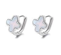Lllunimon Nacre blanche trèfle créole boucles d'oreilles 4 feuilles trèfle boucles d'oreilles S925 Sterling argent Huggie boucles d'oreilles à la mode chanceux bijoux,D'or