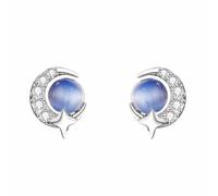Lllunimon Oeil de chat bleu Pierre lune planète boucles d'oreilles Dainty étoile & lune Stud boucle d'oreille pour les femmes lune étoile forme bijoux cadeau pour son anniversaire