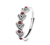 Lllunimon Oreille de blé corail rouge S925 bague en argent Bijoux d'inspiration pastorale française Accessoire minimaliste élégant à porter au quotidien Un cadeau pour elle