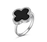 Lllunimon Quatre Bagues De Trèfle À Feuilles Pour Les Femmes • Mère De Perle Blanc/Onyx Noir Lucky Clover Rings • Bijoux Cadeaux Pour La Petite Amie 925 Anneaux En Argent Sterling,Noir,Size6