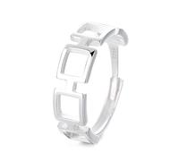Lllunimon S925 bague carrée géométrique en argent ajouré bijoux d'inspiration architecturale Élégance artistique et style minimaliste Des cadeaux de tous les jours pour elle,B