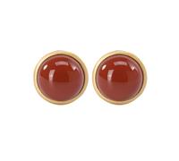 Lllunimon S925 Sterling Silver Plaqué Or Inlaid Nanhong Rouge Agate Post Boucles D'Oreilles, Ronde Agate Boucles D'Oreilles, Hypoallergénique Simple Boucles D'Oreilles Pour Les Femmes