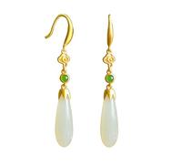 Lllunimon Style Chinois Eau Drop-Shaped Hetian Jade Boucles D'Oreilles, Nouveau Chinois Super Fairy Sweet Retro Boucles D'Oreilles Classic Ear Hook,D'or