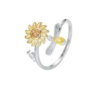 Lllunimon Sunflower Bee 925 bague en argent boho style bijoux ajustables Style romantique personnalisé Des cadeaux de tous les jours pour elle,Argent