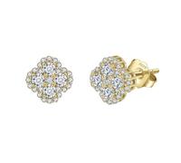 Lllunimon Trèfle S925 boucles d'oreilles en argent sterling plein diamant bijoux porte-bonheur style doux et élégant Des cadeaux de tous les jours pour elle,D'or