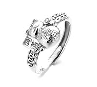 Lllunimon Vintage 925 Sterling Silver Lucky Cat Coin Ring, Feng Shui Wealth Band Statement Ring Réglable Pour Les Femmes Hommes