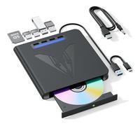 LLMHHKYK Graveur Blu-ray externe 7 en 1 pour PC portable, lecteur Blu-ray/DVD/CD avec support disque de 100 Go, lecteur de carte SD/TF et hub USB 3.0 pour ordinateur de bureau Windows MacOS Linux (7