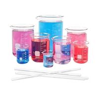 LLMWFA Lot de 8 béchers gradués en verre, 25/50/100/200/250/400/500/1000 ml, à paroi épaisse avec 4 tiges d'agitation