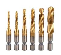 LLMWFA Outil de taraudage filetage M3 M4 M5 M6 M8 M10, taraud métrique à HSS or argent, outils main plaqués titane 6 pièces(Golden)