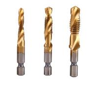 LLMWFA Outils à main M6 M8 M10, forets métriques HSS, robinet tige hexagonale plaqué titane, composé de Machine filetage 3 pièces(Gold)