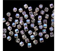 LLMWFA PerIes de cristal carrées nombreuses couleurs, bleu vert rose, verre à breloques 6mm diamètre, d'espacement amples 50 pièces(Purple)