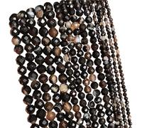 LLMWFA Perle d'espacement ronde en vrac, 2 PerIes de pierre Tourmaline colorées 3mm, perle à facettes naturelle for la fabrication bi-joux, accessoires bricolage 15''(Black agate,3mm)