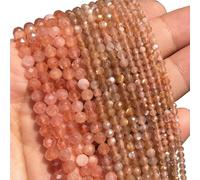 LLMWFA Perle d'espacement ronde en vrac, 2 PerIes de pierre Tourmaline colorées 3mm, perle à facettes naturelle for la fabrication bi-joux, accessoires bricolage 15''(Sunstone,2mm)