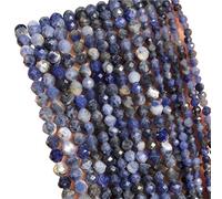 LLMWFA Perle d'espacement ronde en vrac, 2 PerIes de pierre Tourmaline colorées 3mm, perle à facettes naturelle for la fabrication bi-joux, accessoires bricolage 15''(Old blue sodalite,3mm)