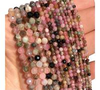 LLMWFA Perle d'espacement ronde en vrac, 2 PerIes de pierre Tourmaline colorées 3mm, perle à facettes naturelle for la fabrication bi-joux, accessoires bricolage 15''(Tourmaline,2mm)
