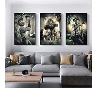 LLNN Graffiti Art Fumer Singe Cartes À Jouer Salle De Billard Bar Toile Peinture Abstrait Animal Mur Art Salon Décoration 50x70cm (20x28in) x3 Avec Cadre