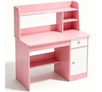 LLNWDNB Bureau d’Ordinateur Table avec Rangement 4 Étagères Tiroirs Bureau Enfant Bureau Informatique pour Salon Style Moderne Table Enfant pour Etudier Travailler Pink