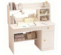 LLNWDNB Bureau Enfant avec Étagère et Tiroir Bureau en Bois avec Grand Espace de Stockage Table de Travail Stable Aux Coins Ronds Plan de Travail Multifonction pour Enfants Dès 3 Ans B,80CM