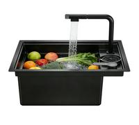 LLNWDNB Évier Cuisine Multifonction en Acier Inoxydable avec Robinet Extractible Réglable Evier Intégré 1 Bac Couvercle Dissimulé et Nettoyeur de Verre Accessoires Divers B,45 * 38CM