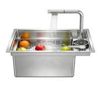 LLNWDNB Évier Cuisine Multifonction en Acier Inoxydable avec Robinet Extractible Réglable Evier Intégré 1 Bac Couvercle Dissimulé et Nettoyeur de Verre Accessoires Divers A,45 * 38CM