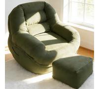 LLNWDNB Fauteuil Pouf Poire avec Remplissage,Repose-Pieds,Patin Antidérapant Fauteuil Pouf Salon Moderne Tissu en Laine d'agneau Amovible Bean Bag pour Chambre et Salon B,74 * 82 * 62CM