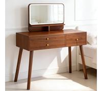 LLNWDNB Grande Coiffeuse avec Miroir Et Éclairage LED 3 Couleurs Table De Maquillage avec 2 Tiroirs Et Compartiments Ouverts Table De Toilette pour Chambre, Dressin 100CM