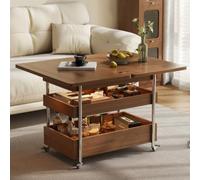 LLNWDNB Table d'appoint Roulante Table Basse avec Plateau Pliant Étagère de Rangement Bout de Canapé en Bois pour Salon A