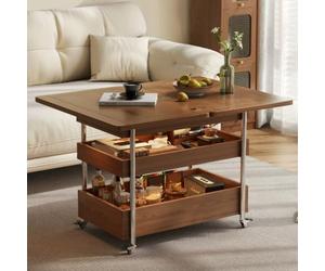 LLNWDNB Table d'appoint Roulante Table Basse avec Plateau Pliant Étagère de Rangement Bout de Canapé en Bois pour Salon A