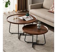 LLNWDNB Tables Basses Gigognes Rondes Table de Salon en Bois Table d’Appoint Pied en Acier Au Carbone pour Salon Chambre Style Moderne A,70 * 80CM