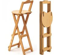 LLNWDNB Tabourets de Bar Pliant en Bambou Tabouret Pliant avec Dossier Repose-Pieds Structure Triangulaire Pliant Gain de Place Montage Facile Tabouret Haut pour Cuisine Bistro Maison A,63CM