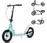 LLNWDNB Trottinette de ville XXL Big Wheel pour adulte, pliable, avec frein à main, béquille, cadre en acier au carbone, capacité de 150 kg, turquoise