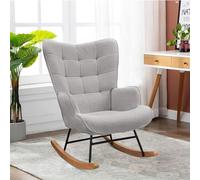 LLODERY Fauteuil à bascule rembourré en tissu Teddy - Fauteuil à bascule avec accoudoirs - Chaise latérale confortable avec dossier haut - Pour fauteuil à bascule, salon, chambre à coucher