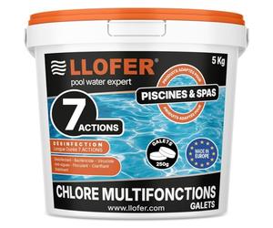 LLOFER - Chlore Multifonction en Galet de 250g - 5kg - Désinfection Longue Durée 7 en 1, Haute Teneur en Chlore (92%), Fabriqué en Europe