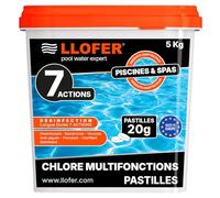 Llofer - Chlore Multifonction en Pastilles de 20g -3kg- Désinfection Longue Durée 7 Actions,Haute Teneur en Chlore (92%), Fabriqué en Europe