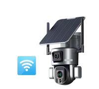 LLOOPK Caméra de sécurité, Caméra de sécurité Solaire 4K HD à Double Objectif 4G, for l'extérieur, Zoom Optique 10X, Suivi Automatique, Audio bidirectionnel, Batterie(WiFi Zoom No Card)