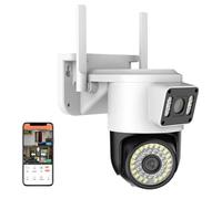 LLOOPK Caméra de sécurité, Caméra IP 2K 4MP Double Objectif PTZ caméra Double écran détection Humaine Suivi Automatique caméra de Surveillance vidéo Audio bidirectionnelle(4MP Camera add 128G)